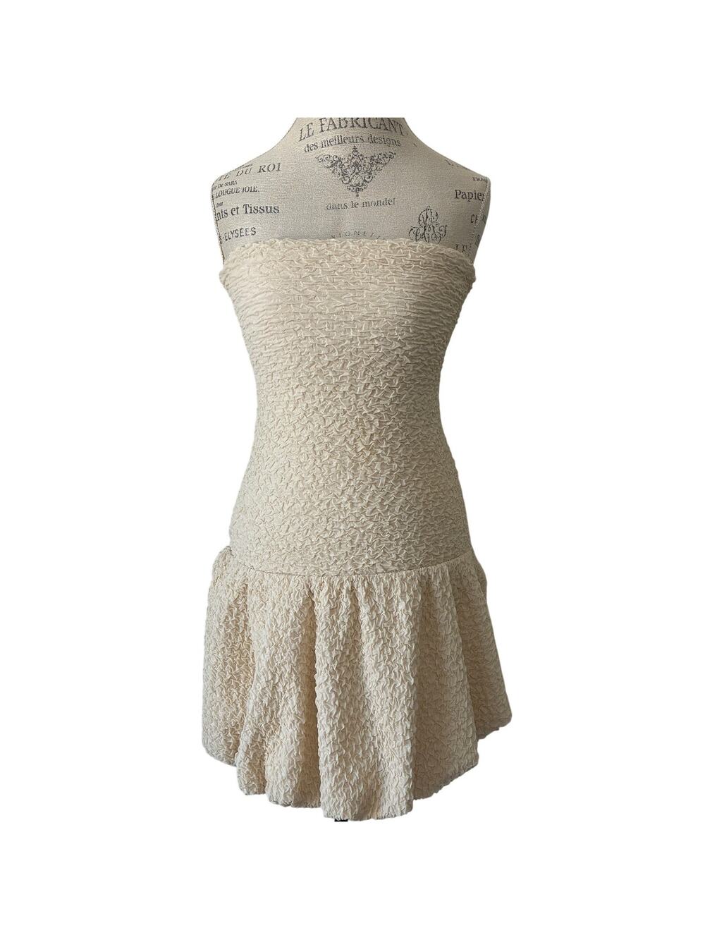H&M Butter Yellow Fitted Bubble Hem Textured Mesh Strapless Mini Dress Size S